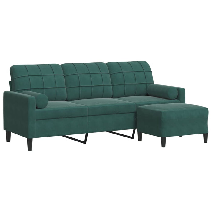 Canapea cu 3 locuri și taburet, verde închis, 180 cm, catifea - WALTI WALTI