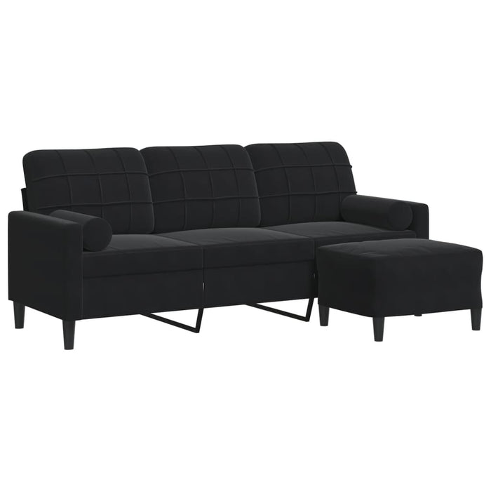 Canapea cu 3 locuri și taburet, negru, 180 cm, catifea - WALTI WALTI