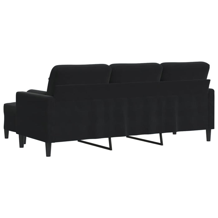 Canapea cu 3 locuri și taburet, negru, 180 cm, catifea - WALTI WALTI