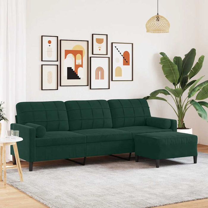 Canapea cu 3 locuri și taburet, verde închis, 210 cm, catifea - WALTI WALTI