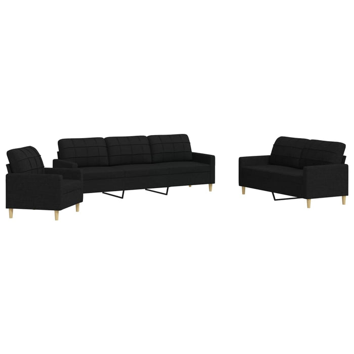 Set de canapele, 3 piese, negru, textil WALTI