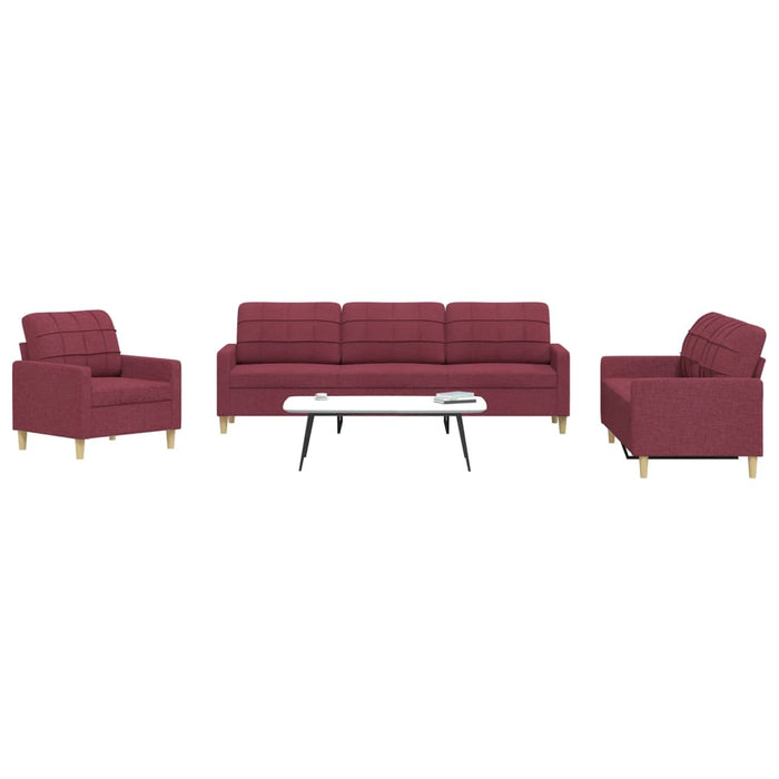 Set de canapea, 3 piese, roșu vin, material textil - WALTI WALTI