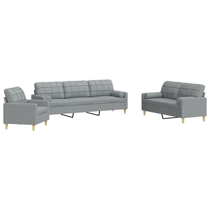 Set de canapele cu perne, 3 piese, gri deschis, textil - WALTI WALTI