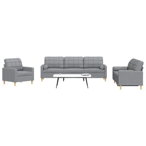 Set de canapele cu perne, 3 piese, gri deschis, textil - WALTI WALTI