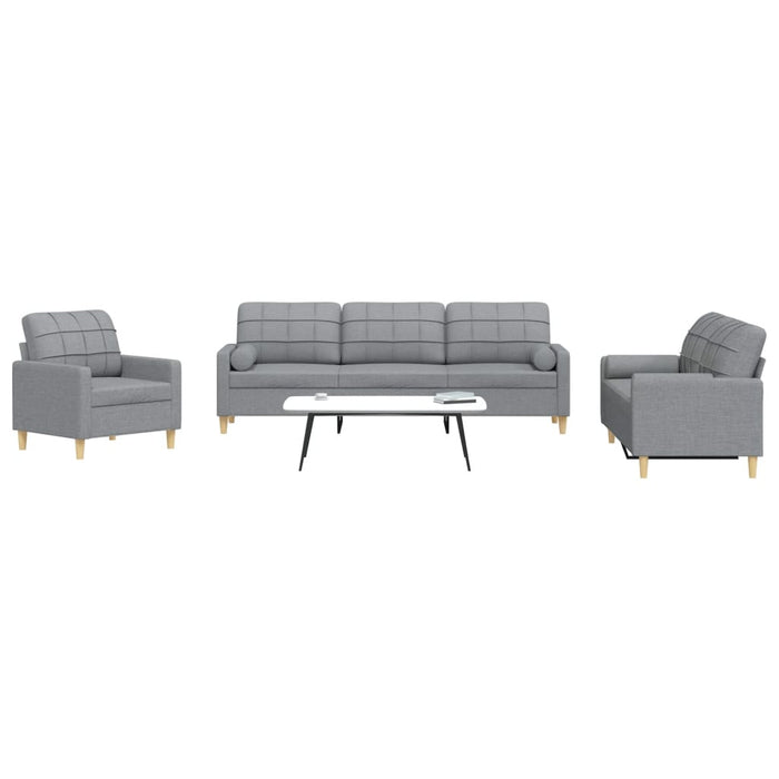 Set de canapele cu perne, 3 piese, gri deschis, textil - WALTI WALTI