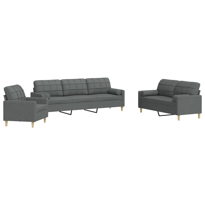 Set de canapele cu perne, 3 piese, gri închis, material textil - WALTI WALTI