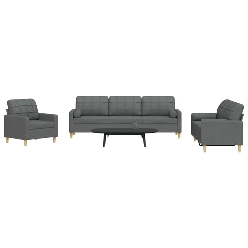 Set de canapele cu perne, 3 piese, gri închis, material textil - WALTI WALTI