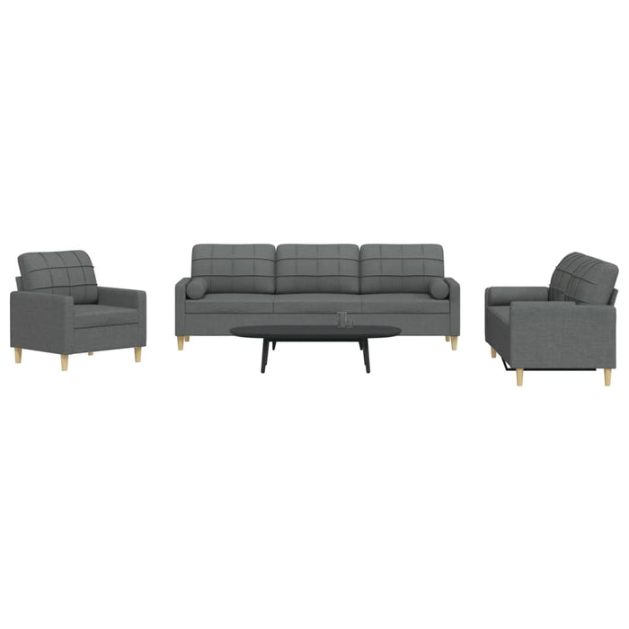 Set de canapele cu perne, 3 piese, gri închis, material textil - WALTI WALTI