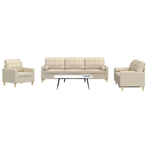 Set de canapele cu perne decorative, 3 piese, crem, textil - WALTI WALTI