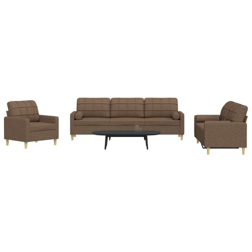 Set de canapele cu perne decorative, 3 piese, maro, textil - WALTI WALTI