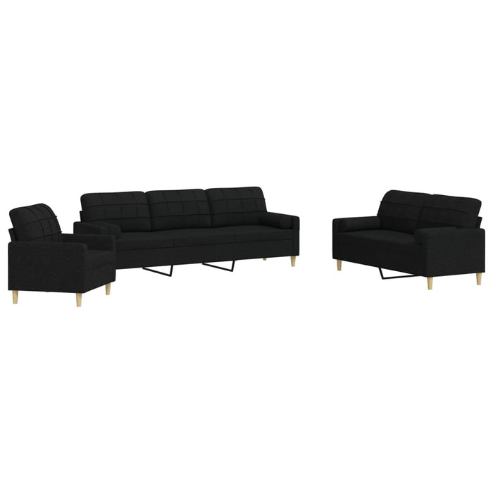Set de canapele cu perne decorative, 3 piese, negru, textil - WALTI WALTI