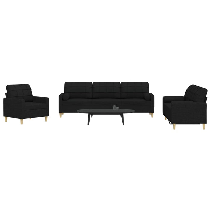 Set de canapele cu perne decorative, 3 piese, negru, textil - WALTI WALTI