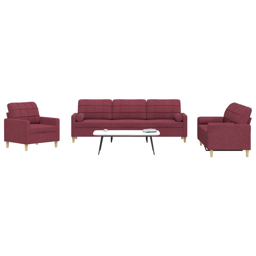 Set canapea cu perne, 3 piese, roșu vin, material textil - WALTI WALTI