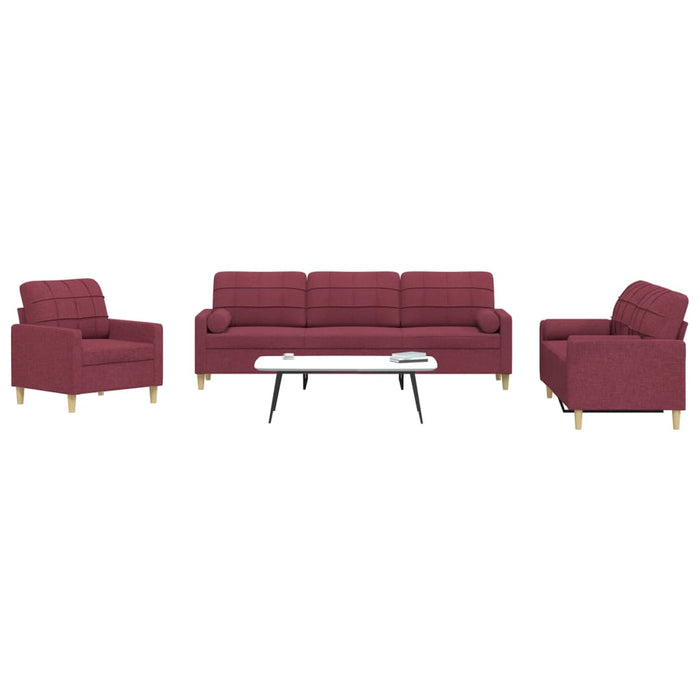 Set canapea cu perne, 3 piese, roșu vin, material textil - WALTI WALTI