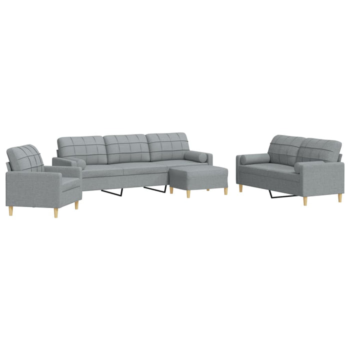 Set canapele cu taburet și perne, 4 piese, gri deschis, textil - WALTI WALTI