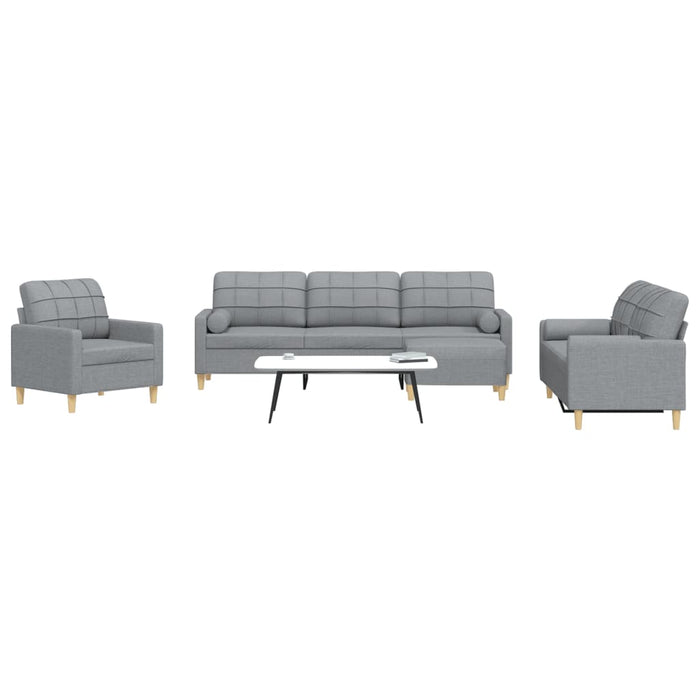 Set canapele cu taburet și perne, 4 piese, gri deschis, textil - WALTI WALTI