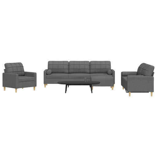 Set canapele cu taburet și perne, 4 piese, gri închis, textil - WALTI WALTI