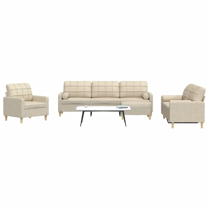 Set canapele cu taburet și perne, 4 piese, crem, textil - WALTI WALTI