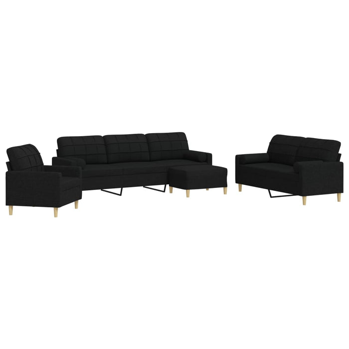 Set canapele cu taburet și perne, 4 piese, negru, textil - WALTI WALTI