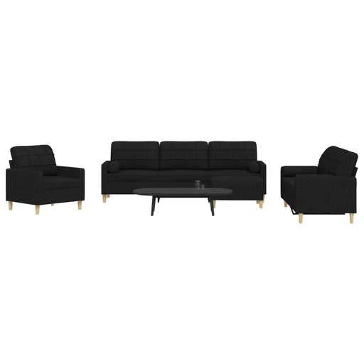 Set canapele cu taburet și perne, 4 piese, negru, textil - WALTI WALTI