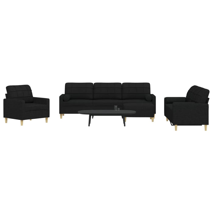 Set canapele cu taburet și perne, 4 piese, negru, textil - WALTI WALTI