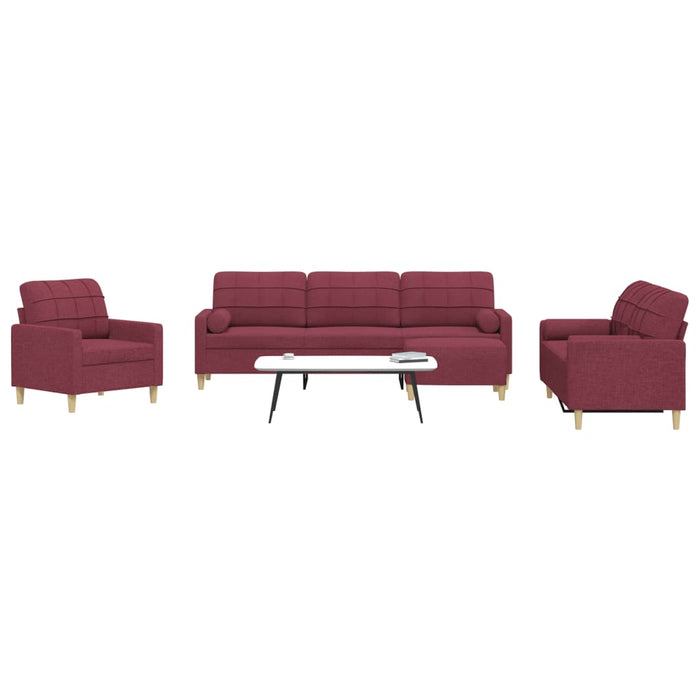 Set canapele cu taburet și perne, 4 piese, roșu vin, textil - WALTI WALTI