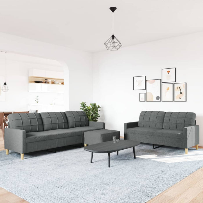 Set de canapele cu taburet, 3 piese, gri închis, textil - WALTI WALTI