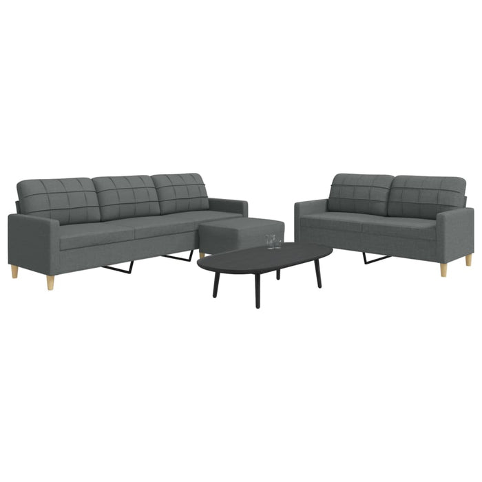 Set de canapele cu taburet, 3 piese, gri închis, textil - WALTI WALTI