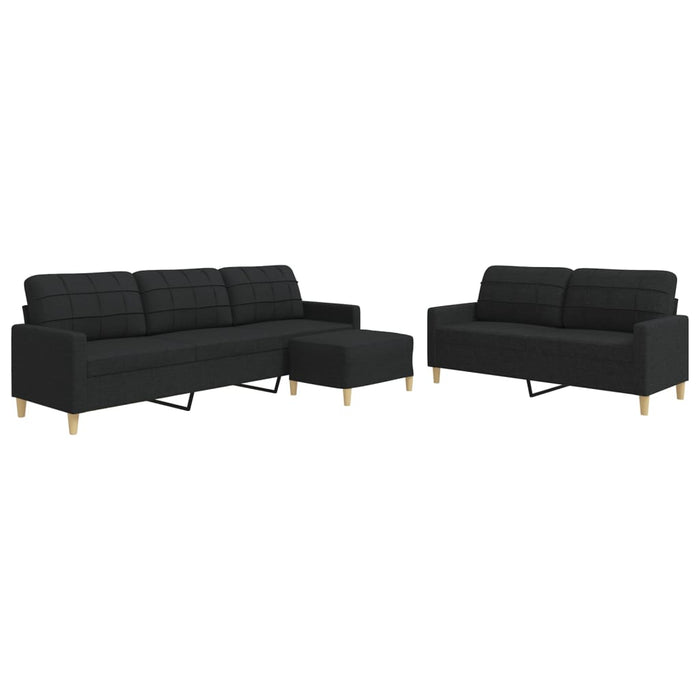 Set de canapele cu taburet, 3 piese, negru, textil - WALTI WALTI