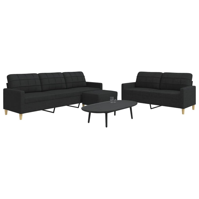 Set de canapele cu taburet, 3 piese, negru, textil - WALTI WALTI