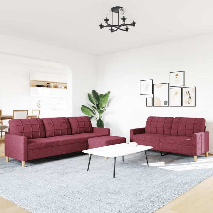 Set canapele cu taburet, 3 piese, roșu vin, material textil - WALTI WALTI