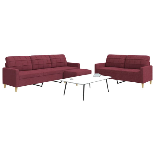 Set canapele cu taburet, 3 piese, roșu vin, material textil - WALTI WALTI