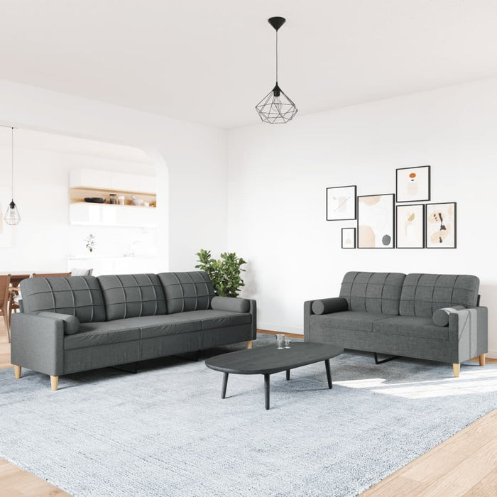 Set de canapele cu perne, 2 piese, gri închis, material textil - WALTI WALTI