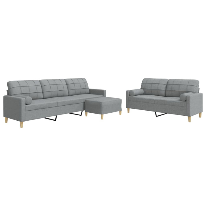 Set canapele cu taburet și perne, 3 piese, gri deschis, textil - WALTI WALTI