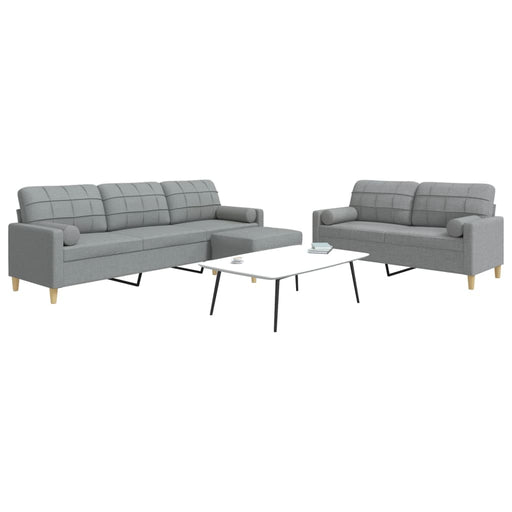 Set canapele cu taburet și perne, 3 piese, gri deschis, textil - WALTI WALTI