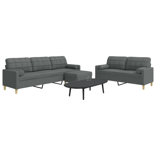Set canapele cu taburet și perne, 3 piese, gri închis, textil - WALTI WALTI