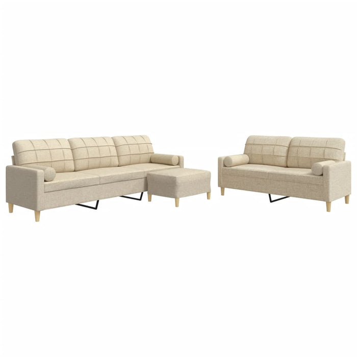 Set canapele cu taburet și perne, 3 piese, crem, textil - WALTI WALTI
