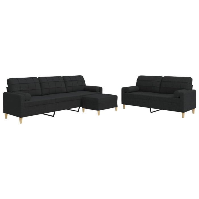 Set canapele cu taburet și perne, 3 piese, negru, textil - WALTI WALTI