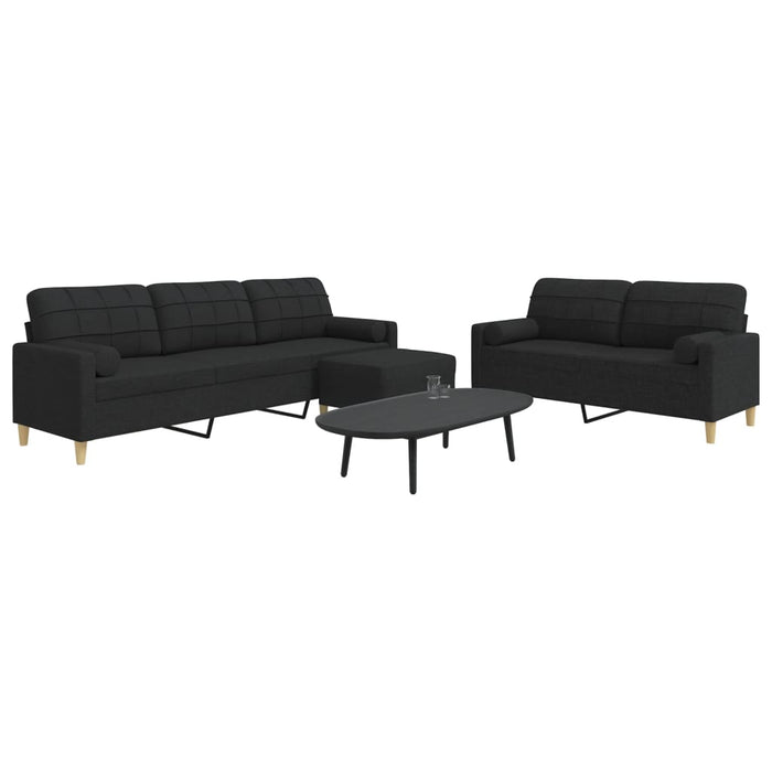 Set canapele cu taburet și perne, 3 piese, negru, textil - WALTI WALTI