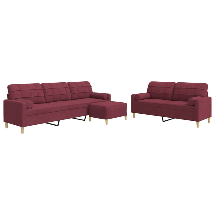 Set canapele cu taburet și perne, 3 piese, roșu vin, textil - WALTI WALTI