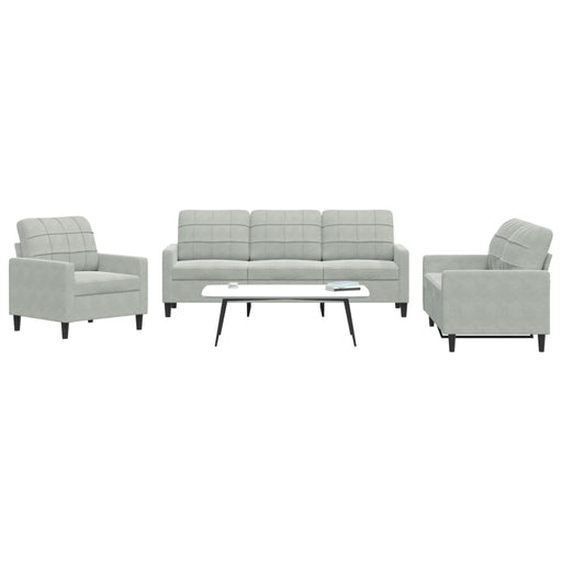 Set de canapele cu perne, 3 piese, gri deschis, catifea - WALTI WALTI