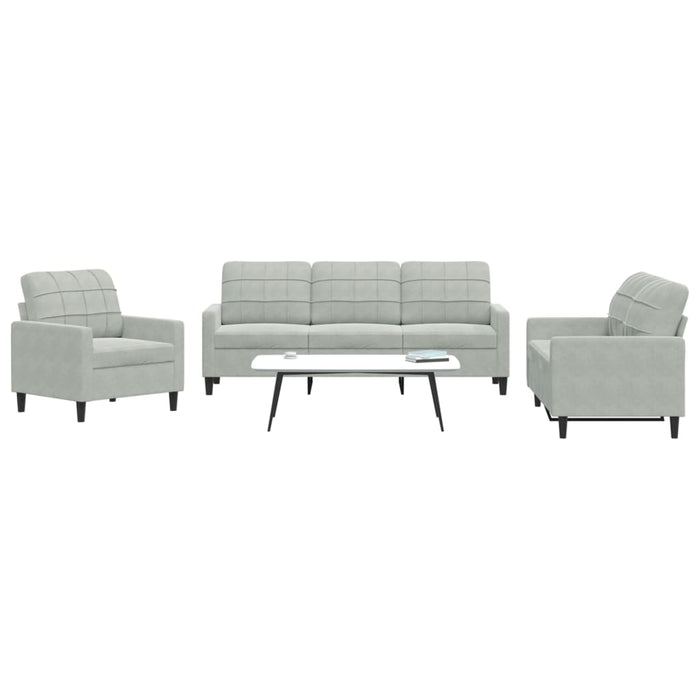 Set de canapele cu perne, 3 piese, gri deschis, catifea - WALTI WALTI
