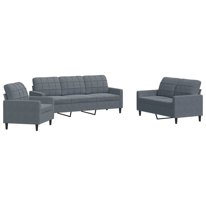 Set de canapele cu perne, 3 piese, gri închis, catifea - WALTI WALTI