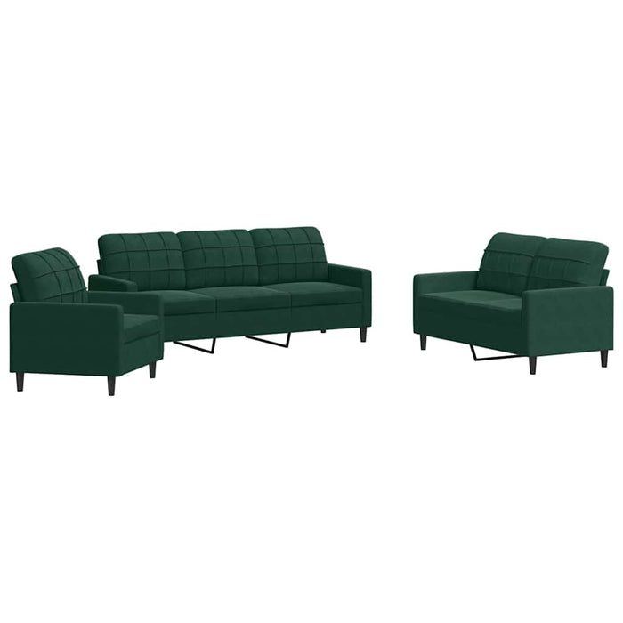 Set de canapele cu perne, 3 piese, verde închis, catifea - WALTI WALTI
