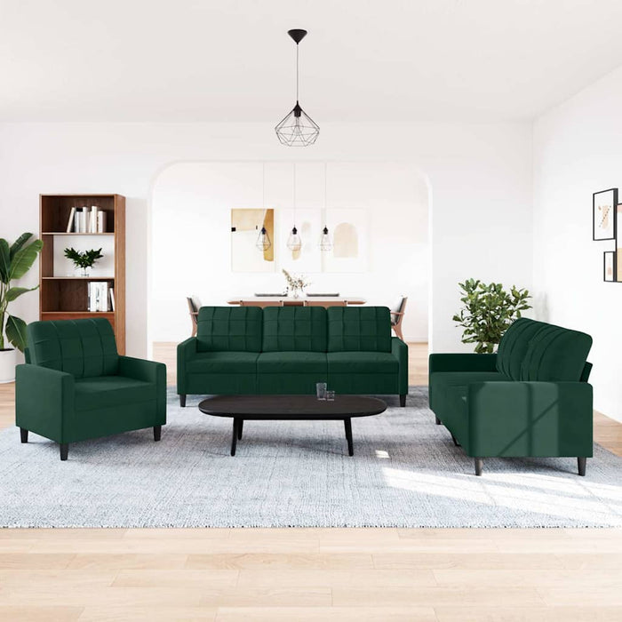 Set de canapele cu perne, 3 piese, verde închis, catifea - WALTI WALTI