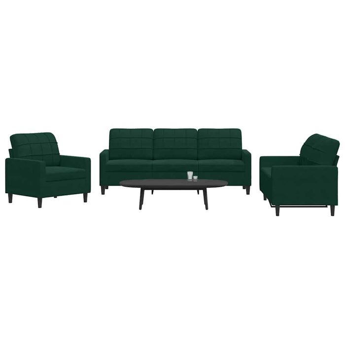 Set de canapele cu perne, 3 piese, verde închis, catifea - WALTI WALTI