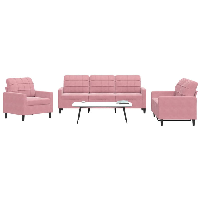 Set de canapele cu perne, 3 piese, roz, catifea - WALTI WALTI