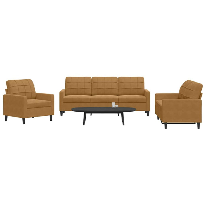 Set de canapele cu perne, 3 piese, maro, catifea - WALTI WALTI