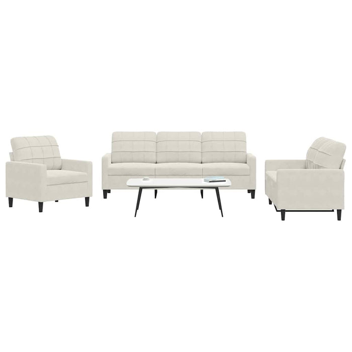 Set de canapele cu perne, 3 piese, crem, catifea - WALTI WALTI