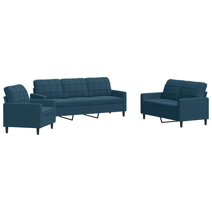 Set de canapele cu perne, 3 piese, albastru, catifea WALTI